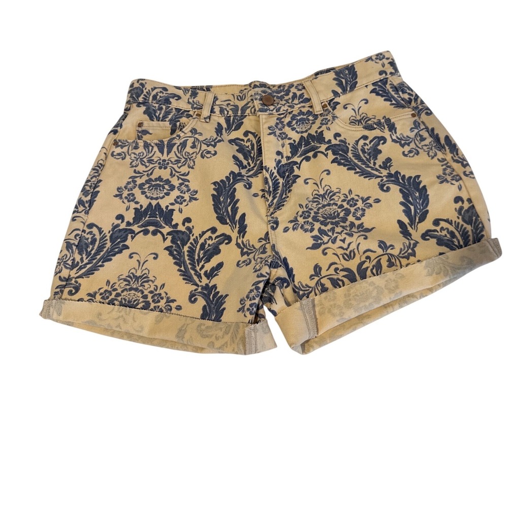 Ann Taylor Woman's 4 Weekend Blue Cream Damask Floral High Rise Denim Shorts NWT